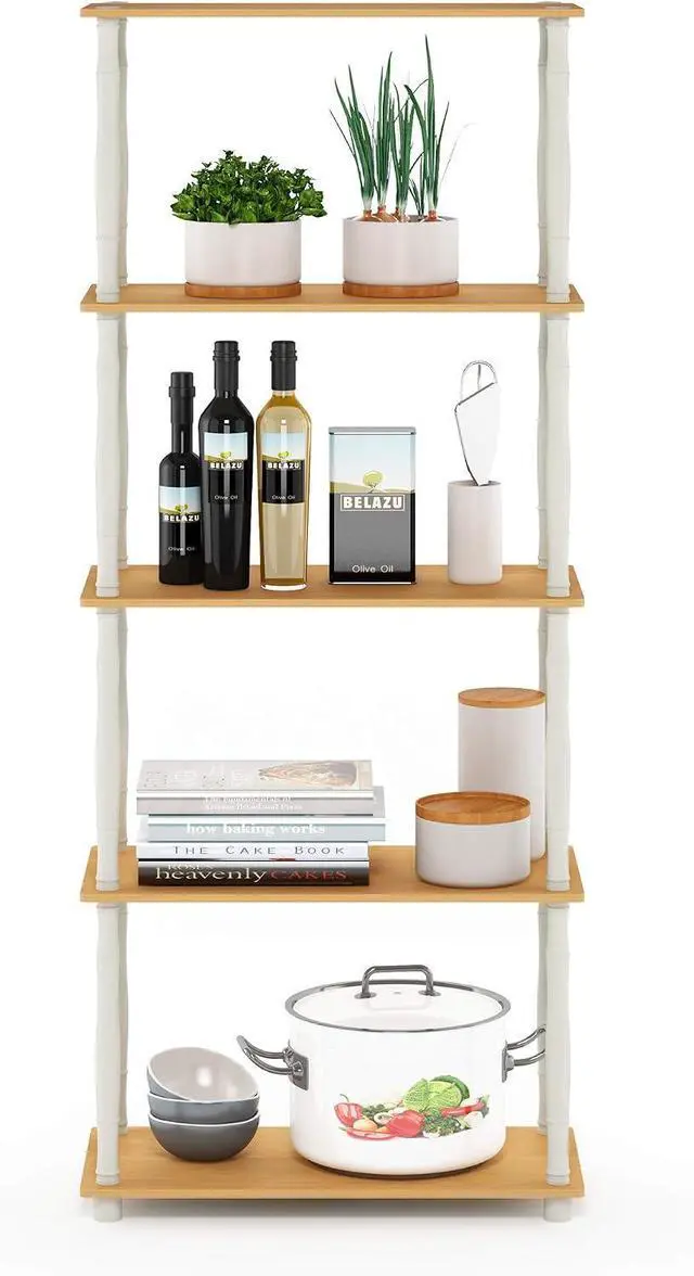 Alt view image 5 of 7 - Furinno TURN-S-TUBE Storage Shelves, 5-Tier Book Shelf, Corner Shelf, Toolless Open Shelves, Classic Tubes, for Organization and Storage, Living Room, Garage, Home Office, Beech