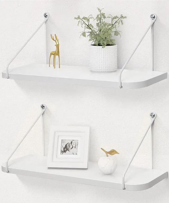 Main image of Afuly White Floating Shelves for Wall, Shelf with Brackets, Set of 2