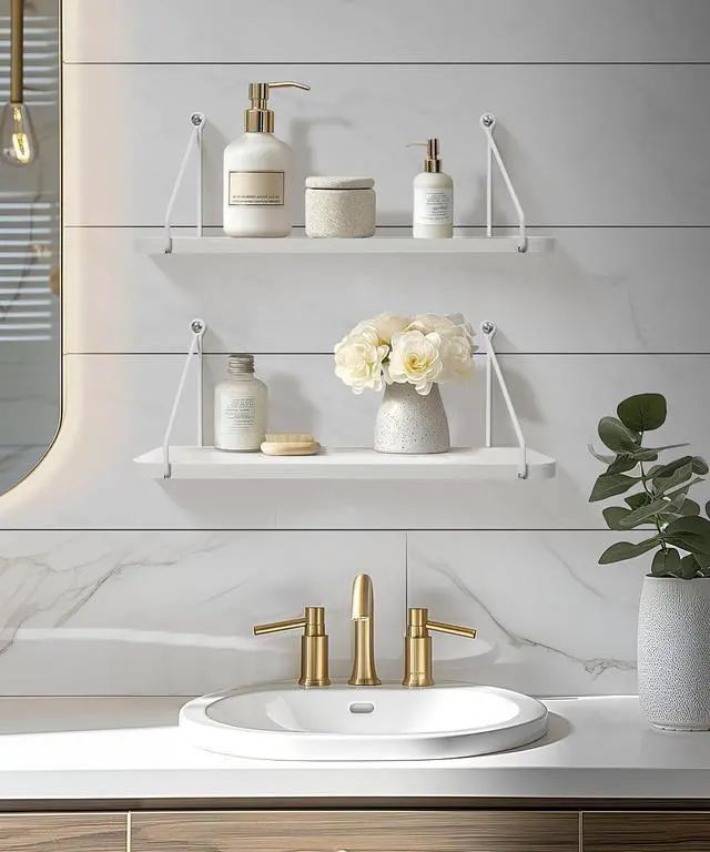 Alt view image 4 of 6 - Afuly White Floating Shelves for Wall, Shelf with Brackets, Set of 2