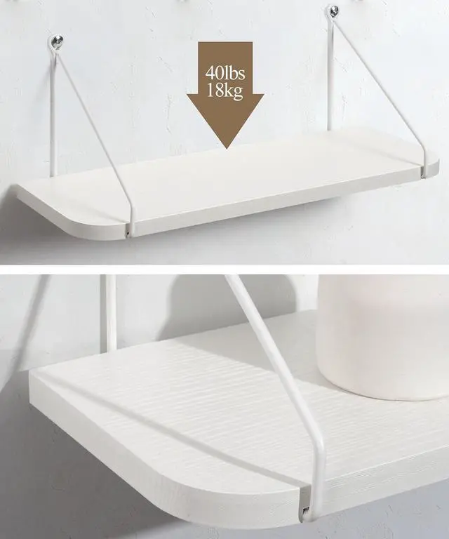Alt view image 6 of 6 - Afuly White Floating Shelves for Wall, Shelf with Brackets, Set of 2