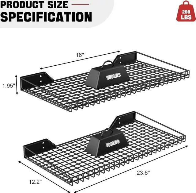 Alt view image 3 of 7 - Ultrawall Wall Mounted Storage Shelf for Garage, 2 Pack Metal Shelf Rack