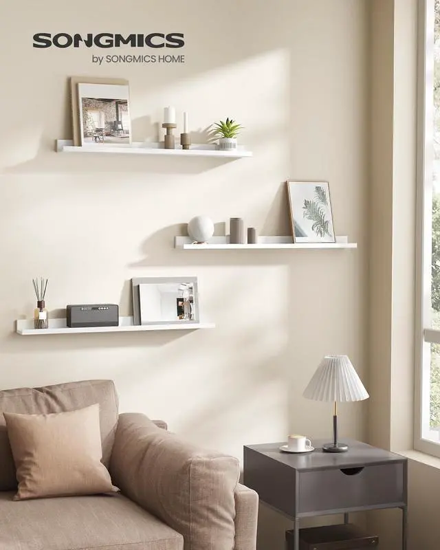 Alt view image 2 of 7 - SONGMICS CUSTOS Collection - Floating Shelves, Set of 3 Wall Shelves, 31.5-Inch Wide, for Photo Frames and Trinkets, for Living Room, Home Office, Kitchen, Bathroom, White ULWS081W01