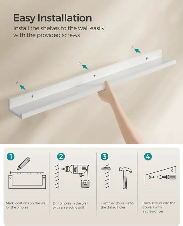 Alt view image 5 of 7 - SONGMICS CUSTOS Collection - Floating Shelves, Set of 3 Wall Shelves, 31.5-Inch Wide, for Photo Frames and Trinkets, for Living Room, Home Office, Kitchen, Bathroom, White ULWS081W01