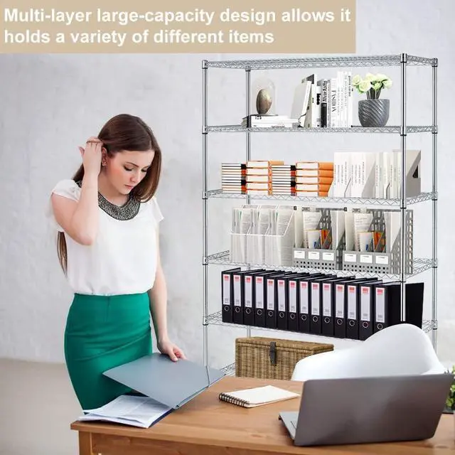 Alt view image 2 of 7 - HGS Metal Shelves 6 Layer Wire Shelving on Wheels Heavy Duty Metal Storage Rack Utility Shelves 45" NSF Steel Racks 2100 LBS Capacity Adjustable Standing Shelves for Garage Kitchen Office, Chrome