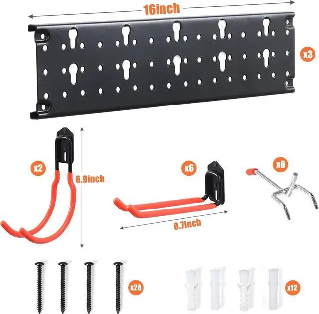 Alt view image 6 of 7 - Ultrawall Multi-Storage Garage Hooks, Wall-Mounted Garden Tool Organizer