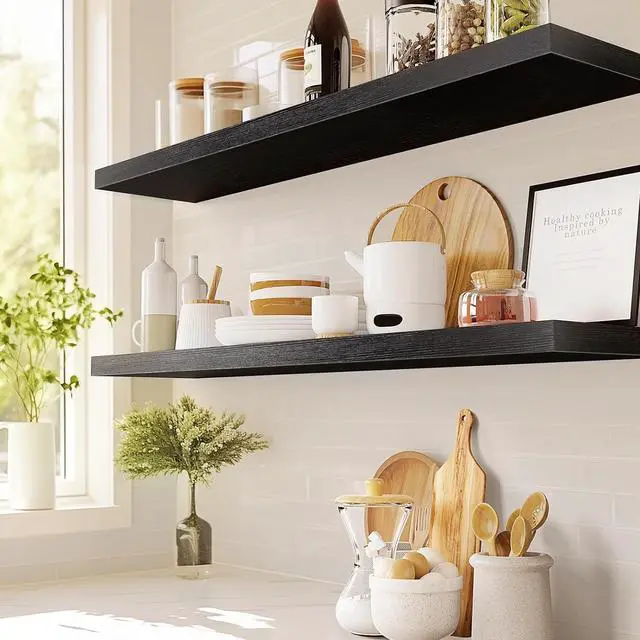 Alt view image 3 of 7 - Amada 32 Inch Floating Shelves with Invisible Brackets, Set of 2, Black