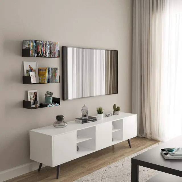 Alt view image 3 of 6 - Wallniture Bali Black Bookshelf and CD DVD Storage Shelf Set of 3, Metal Floating Book Shelves for Wall