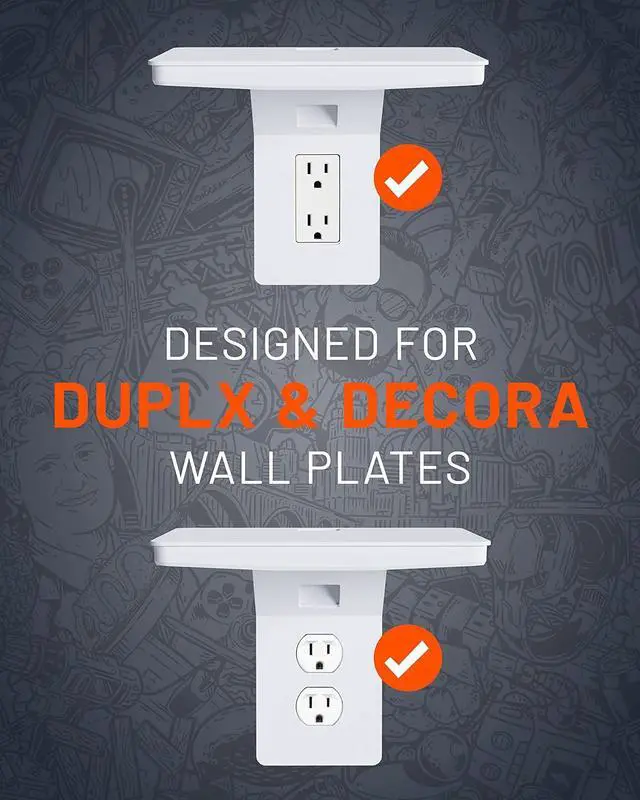 Alt view image 4 of 7 - ECHOGEAR Wide Outlet Shelf - Next-Gen Design with Built-in Cord Storage & Room for Bulky Plugs - Works with Both Standard & Decora Outlets - Quick Install with Included Hardware