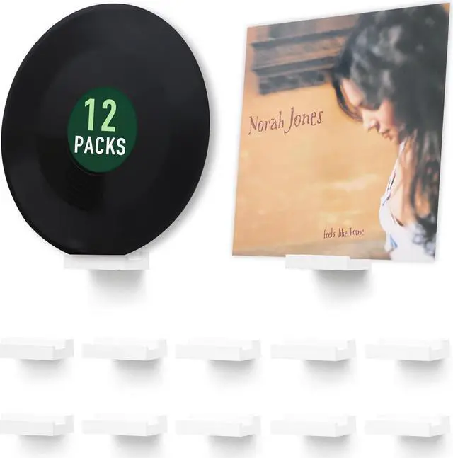 Main image of Wood Vinyl Record Shelf Wall Mount, Small Wall Record Holder Display Shelf, Vinyl Record Shelves Record Album Display Holder for LP, CD, Book Art Storage Vintage Home Decor (12, White)