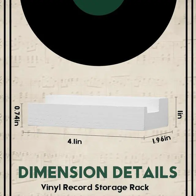 Alt view image 3 of 7 - Wood Vinyl Record Shelf Wall Mount, Small Wall Record Holder Display Shelf, Vinyl Record Shelves Record Album Display Holder for LP, CD, Book Art Storage Vintage Home Decor (12, White)