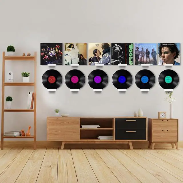 Alt view image 6 of 7 - Wood Vinyl Record Shelf Wall Mount, Small Wall Record Holder Display Shelf, Vinyl Record Shelves Record Album Display Holder for LP, CD, Book Art Storage Vintage Home Decor (12, White)