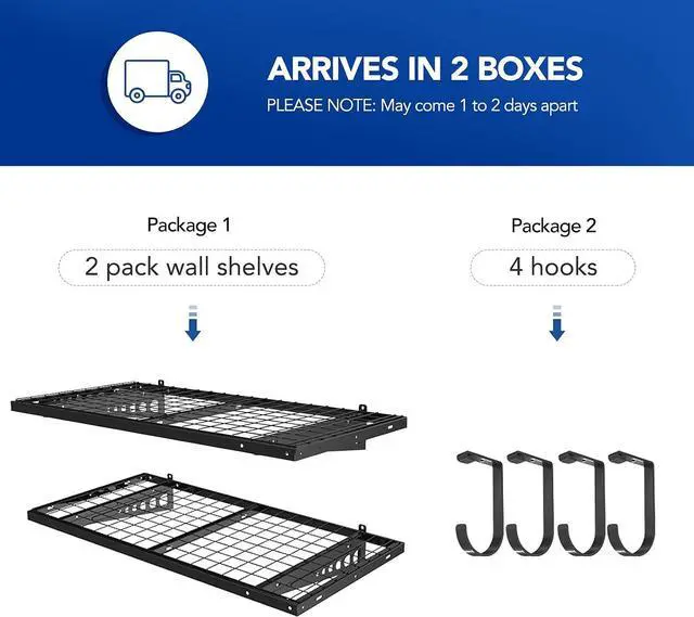 Alt view image 4 of 7 - FLEXIMOUNTS 2 Pack 2x4ft Garage Storage with 4 Hooks, Black