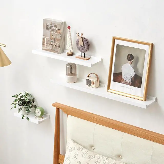 Alt view image 2 of 6 - White Floating Shelves Natural Wood Wall Mounted Display Picture Ledge Shelf Oak Wall Shelf for Home Office Living Room Bedroom Storage Shelf 6X12 Inch