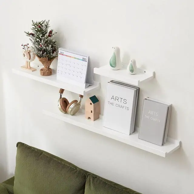Alt view image 4 of 6 - White Floating Shelves Natural Wood Wall Mounted Display Picture Ledge Shelf Oak Wall Shelf for Home Office Living Room Bedroom Storage Shelf 6X12 Inch