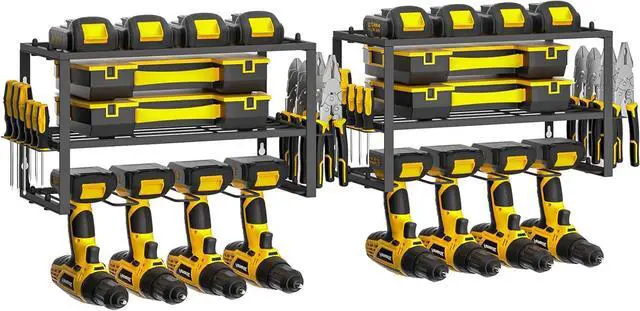Main image of SPACECARE Power Tool Organizer- 2 Pack 3 Layers Rack for 8 Drill Holders | Heavy Duty Tool Shelf Durable Wall Mount Tool Storage Rack for Work Shop, Garage Organization, 150Lbs Load Capacity, Black