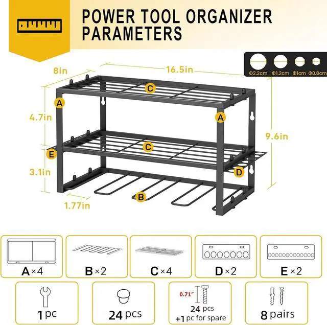 Alt view image 2 of 7 - SPACECARE Power Tool Organizer- 2 Pack 3 Layers Rack for 8 Drill Holders | Heavy Duty Tool Shelf Durable Wall Mount Tool Storage Rack for Work Shop, Garage Organization, 150Lbs Load Capacity, Black
