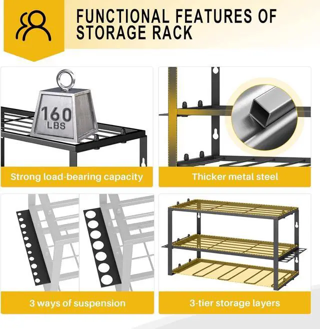Alt view image 3 of 7 - SPACECARE Power Tool Organizer- 2 Pack 3 Layers Rack for 8 Drill Holders | Heavy Duty Tool Shelf Durable Wall Mount Tool Storage Rack for Work Shop, Garage Organization, 150Lbs Load Capacity, Black