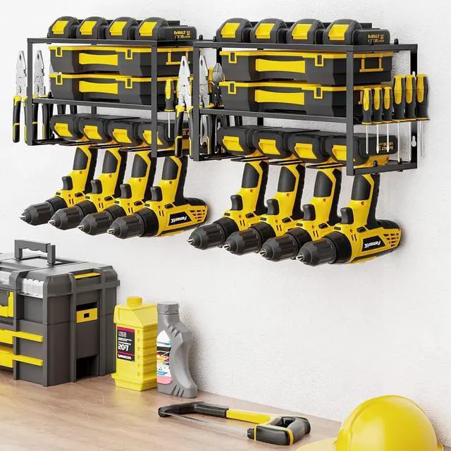 Alt view image 7 of 7 - SPACECARE Power Tool Organizer- 2 Pack 3 Layers Rack for 8 Drill Holders | Heavy Duty Tool Shelf Durable Wall Mount Tool Storage Rack for Work Shop, Garage Organization, 150Lbs Load Capacity, Black