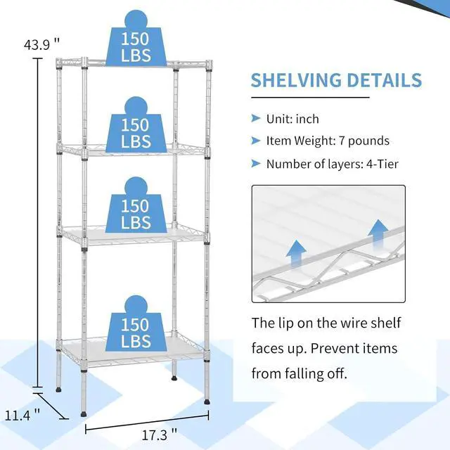 Alt view image 3 of 7 - 4 Tier Storage Shelves, Adjustable Wire Shelf Rack 18 x 12 x 44