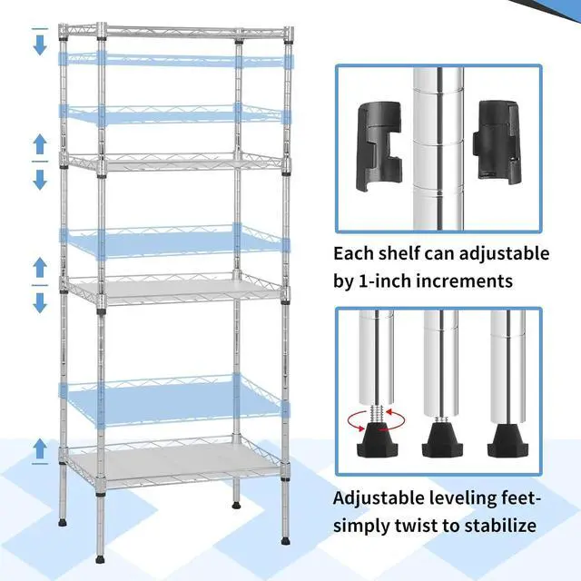 Alt view image 6 of 7 - 4 Tier Storage Shelves, Adjustable Wire Shelf Rack 18 x 12 x 44