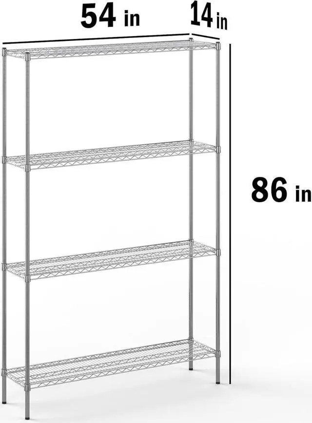 Alt view image 2 of 4 - 14" Deep x 54" Wide x 86" High 4 Tier Chrome Wire Shelving Kit | NSF Commercial Storage Rack Unit