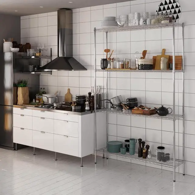 Main image of 14" Deep x 54" Wide x 86" High 4 Tier Chrome Wire Shelving Kit | NSF Commercial Storage Rack Unit