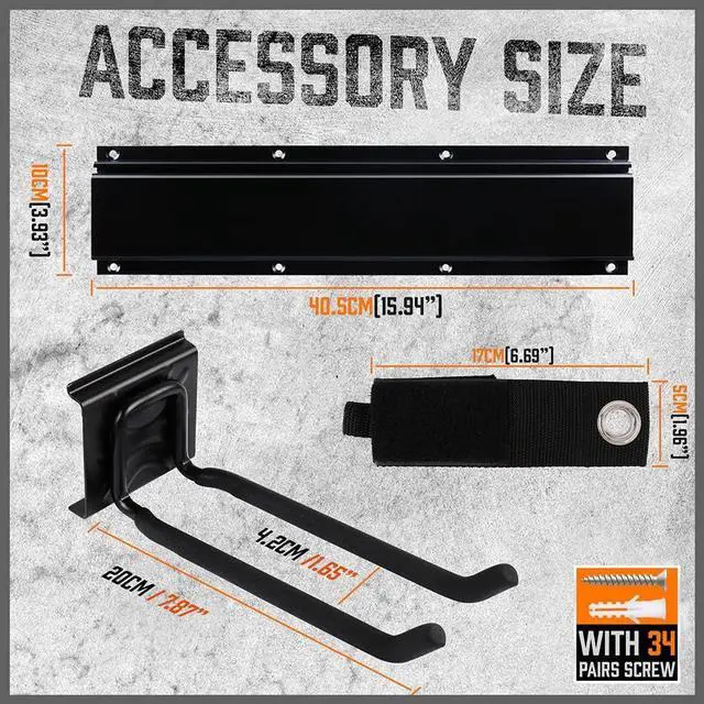 Alt view image 4 of 7 - HORUSDY 64-Inch Heavy Duty Garage Organization Rack, 14 Packs Max Load 600LB, 4 Packs Rails and 9 Adjustable Hooks, Tool Organizer Rack with Heavy Double Hooks Tracks