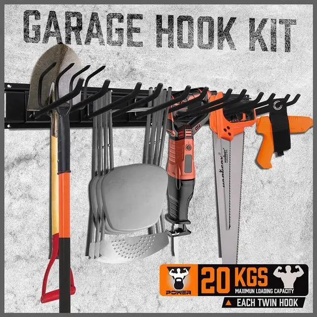 Alt view image 3 of 7 - HORUSDY 64-Inch Heavy Duty Garage Organization Rack, 14 Packs Max Load 600LB, 4 Packs Rails and 9 Adjustable Hooks, Tool Organizer Rack with Heavy Double Hooks Tracks