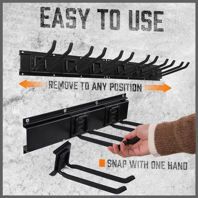 Alt view image 6 of 7 - HORUSDY 64-Inch Heavy Duty Garage Organization Rack, 14 Packs Max Load 600LB, 4 Packs Rails and 9 Adjustable Hooks, Tool Organizer Rack with Heavy Double Hooks Tracks