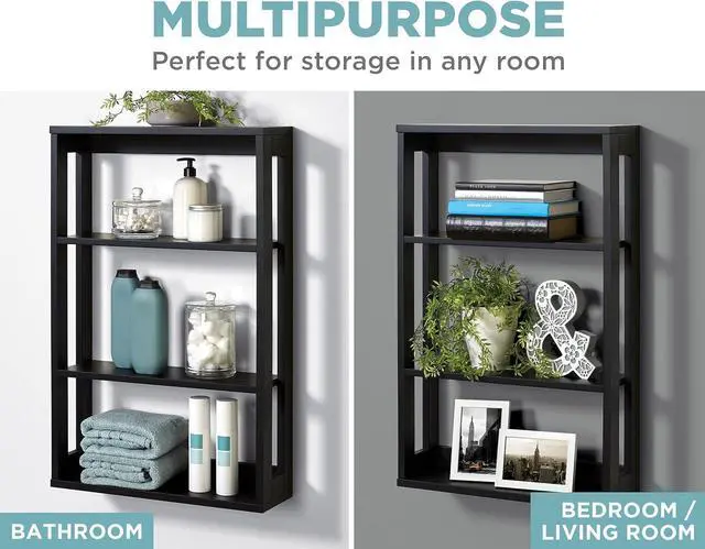 Alt view image 3 of 7 - Zenna Home Wall Mounted Storage Shelf, Wood Space Saving Storage Organizer with 4 Shelves, Shelving Unit for Small Spaces like Bathroom and Kitchen, Black