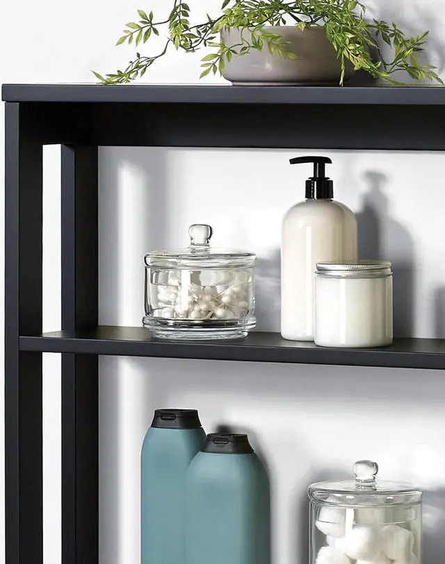 Alt view image 4 of 7 - Zenna Home Wall Mounted Storage Shelf, Wood Space Saving Storage Organizer with 4 Shelves, Shelving Unit for Small Spaces like Bathroom and Kitchen, Black