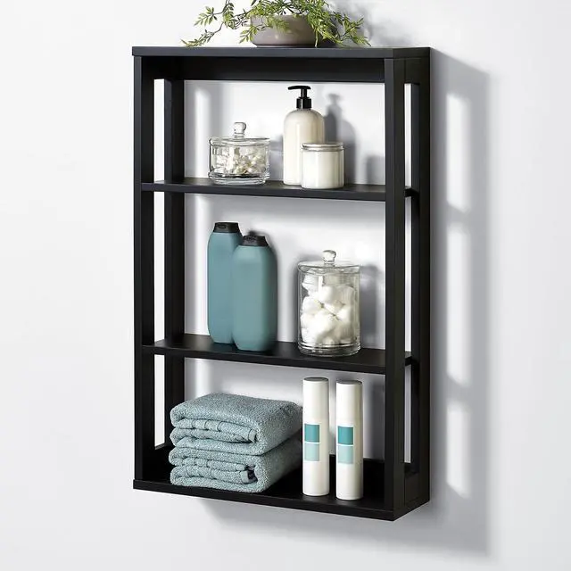 Alt view image 6 of 7 - Zenna Home Wall Mounted Storage Shelf, Wood Space Saving Storage Organizer with 4 Shelves, Shelving Unit for Small Spaces like Bathroom and Kitchen, Black