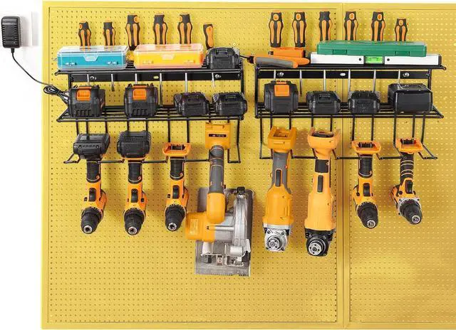 Alt view image 2 of 6 - Power Tool Organizer for Tool Storage,Drill Holer Wall Mount,Storage Rack for Garage Organization, Wall Organizer with Shelf,Heavy Duty for Lifetime Use(2 Pack Black)