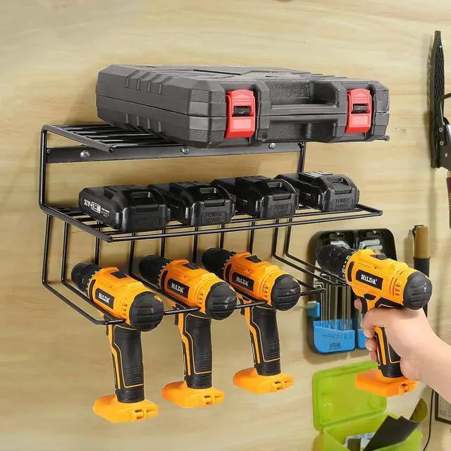 Alt view image 4 of 6 - Power Tool Organizer for Tool Storage,Drill Holer Wall Mount,Storage Rack for Garage Organization, Wall Organizer with Shelf,Heavy Duty for Lifetime Use(2 Pack Black)