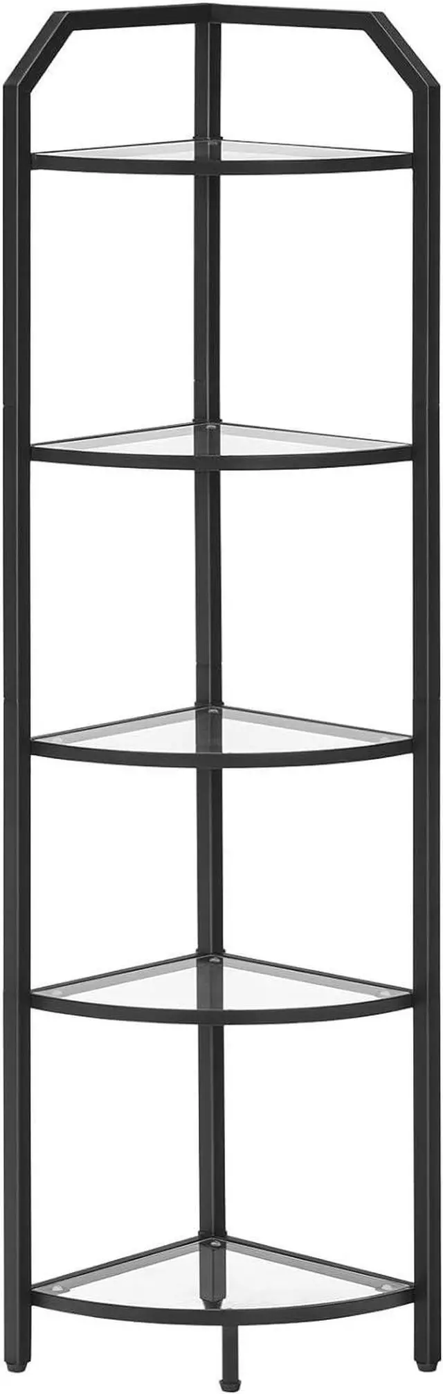 Main image of HOOBRO 5-Tier Corner Shelf Stand, Gold Corner Bookshelf, Tempered Glass Shelves, Bathroom Organizer, Corner Plant Stand, for Living Room, Study, Balcony, Home Office, Modern Style, Black BK15CJ01