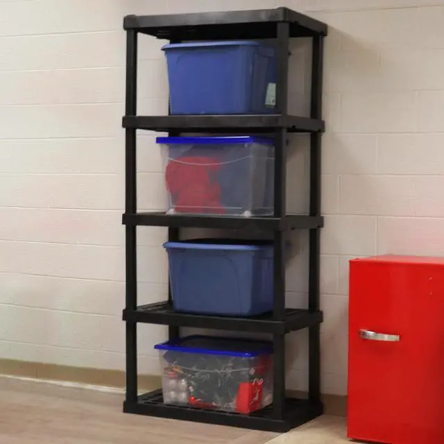 Alt view image 2 of 7 - Koolatron Oskar Small Interlocking Shelving Unit, 5-Tier, Tool-Free Assembly, Heavy Duty Storage Shelf Multipurpose Home Organization System for Garage, Basement, Workshop, Utility Shed, White