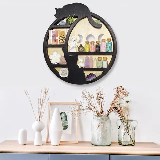 Alt view image 7 of 7 - Cat on The Moon Crystal Display Shelf, Cat Decor for Home Floating Shelve