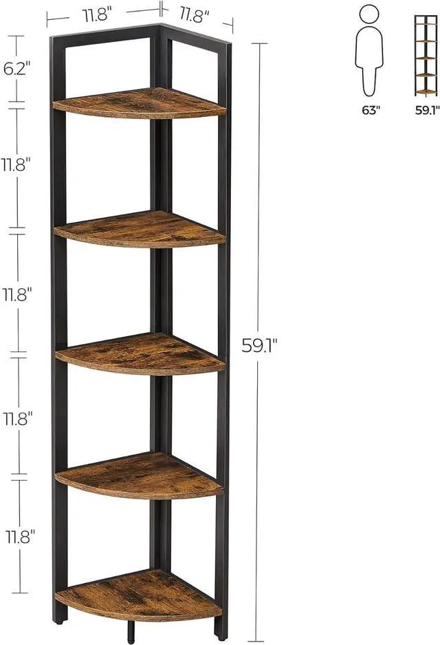 Alt view image 3 of 7 - VASAGLE 5 Tier Corner Shelf, Tall Bookshelf, Plant Stand