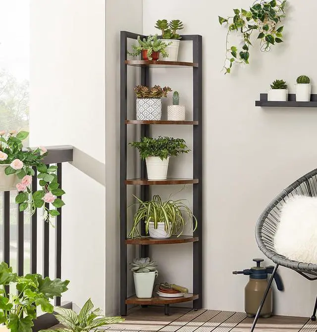 Alt view image 4 of 7 - VASAGLE 5 Tier Corner Shelf, Tall Bookshelf, Plant Stand