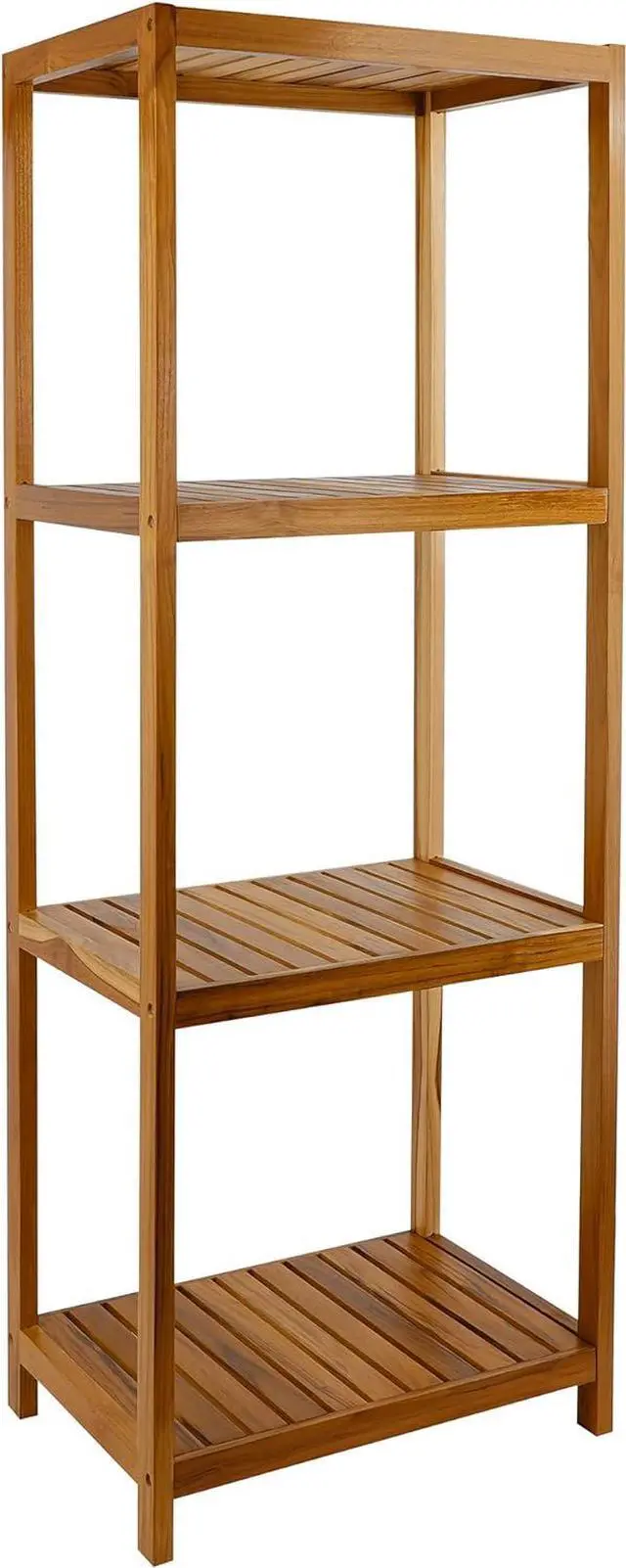 Main image of VaeFae Teak Bathroom Shelf, 4-Tier Storage Shelf, Wooden Stand Shelf Organizer for Bathroom, Kitchen, Living Room, Laundry, Garage