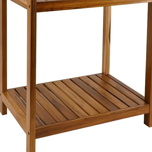Alt view image 6 of 6 - VaeFae Teak Bathroom Shelf, 4-Tier Storage Shelf, Wooden Stand Shelf Organizer for Bathroom, Kitchen, Living Room, Laundry, Garage