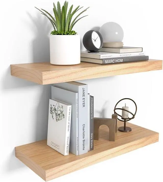 Main image of Habudda Floating Shelves for Wall, Natural Wood Shelf Decor for Bathroom Kitchen Bedroom, Hanging Mounted Invisible Bracket, Small 17 inch, Rustic Burlywood