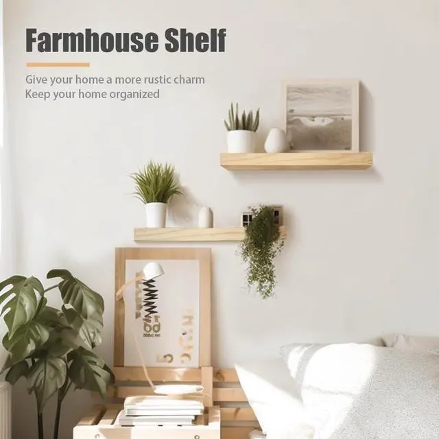 Alt view image 3 of 7 - Habudda Floating Shelves for Wall, Natural Wood Shelf Decor for Bathroom Kitchen Bedroom, Hanging Mounted Invisible Bracket, Small 17 inch, Rustic Burlywood