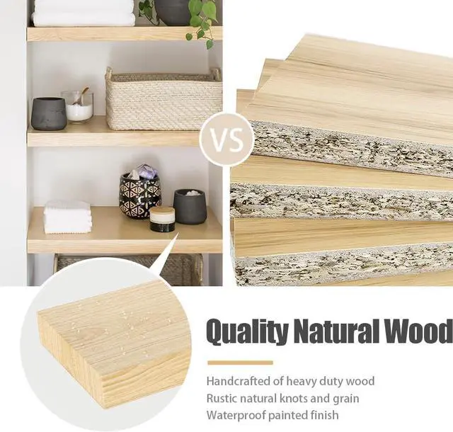 Alt view image 4 of 7 - Habudda Floating Shelves for Wall, Natural Wood Shelf Decor for Bathroom Kitchen Bedroom, Hanging Mounted Invisible Bracket, Small 17 inch, Rustic Burlywood