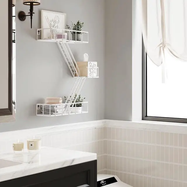 Alt view image 6 of 7 - Fire Escape Wall Shelf with Baskets, 3-Tier Metal Fire Escape Ladder Shelf Wall Organizer, New York Inspired Decorative Shelf, White Floating Action Figurine Display Shelves for Bedroom, Home Décor.
