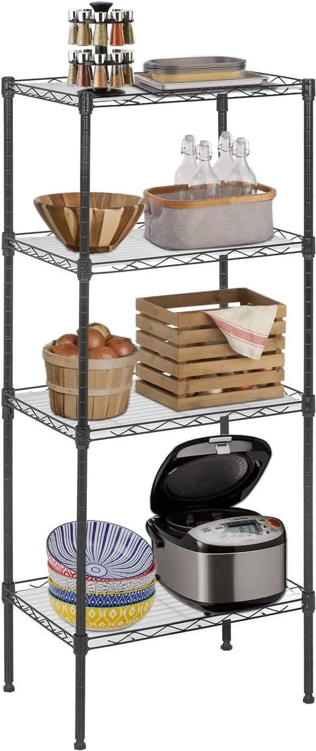 Main image of FDW 18L x 12W x 44H Wire Shelves Metal Shelf with 4 PP Sheets Storage Shelves 4 Tier Layer Storage Shelves for Laundry Bathroom Kitchen Garage,Black