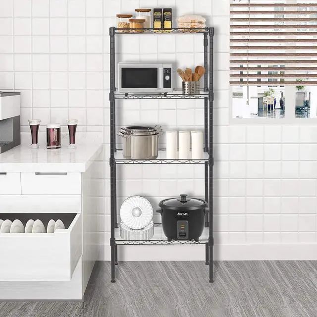 Alt view image 2 of 7 - FDW 18L x 12W x 44H Wire Shelves Metal Shelf with 4 PP Sheets Storage Shelves 4 Tier Layer Storage Shelves for Laundry Bathroom Kitchen Garage,Black