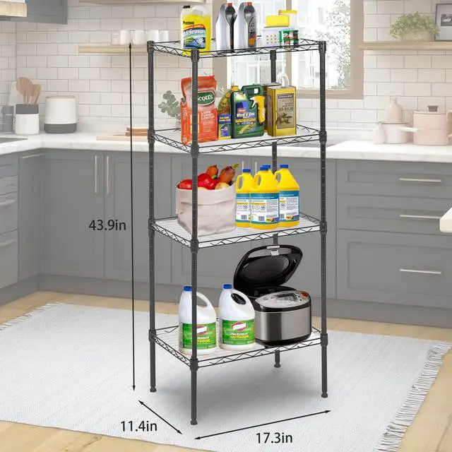 Alt view image 3 of 7 - FDW 18L x 12W x 44H Wire Shelves Metal Shelf with 4 PP Sheets Storage Shelves 4 Tier Layer Storage Shelves for Laundry Bathroom Kitchen Garage,Black