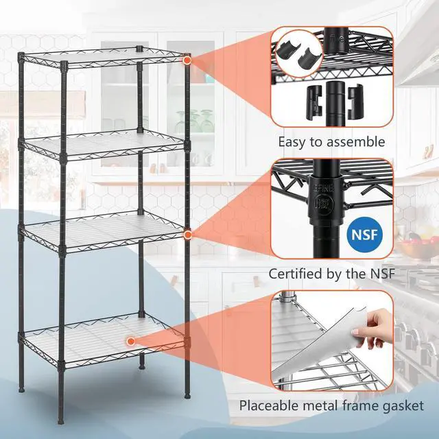Alt view image 5 of 7 - FDW 18L x 12W x 44H Wire Shelves Metal Shelf with 4 PP Sheets Storage Shelves 4 Tier Layer Storage Shelves for Laundry Bathroom Kitchen Garage,Black