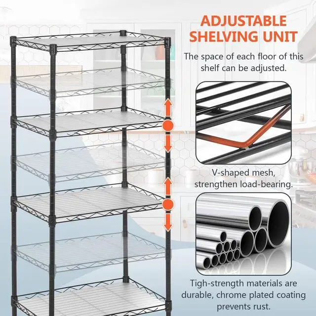 Alt view image 6 of 7 - FDW 18L x 12W x 44H Wire Shelves Metal Shelf with 4 PP Sheets Storage Shelves 4 Tier Layer Storage Shelves for Laundry Bathroom Kitchen Garage,Black
